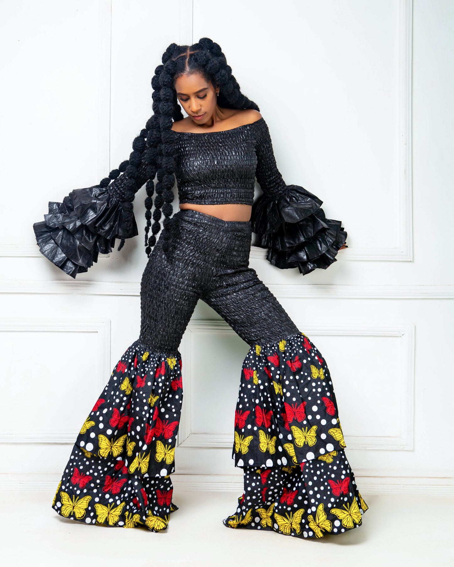 Kimi Ankara Bell Bottom Pant set - Black