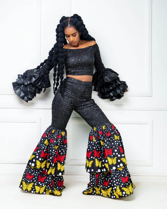 Kimi Ankara Bell Bottom Pant set - Black