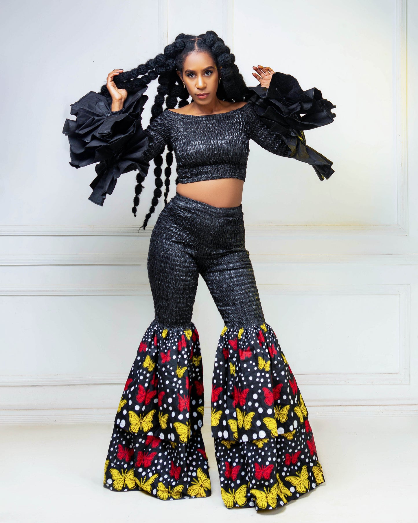 Kimi Ankara Bell Bottom Pant set - Black