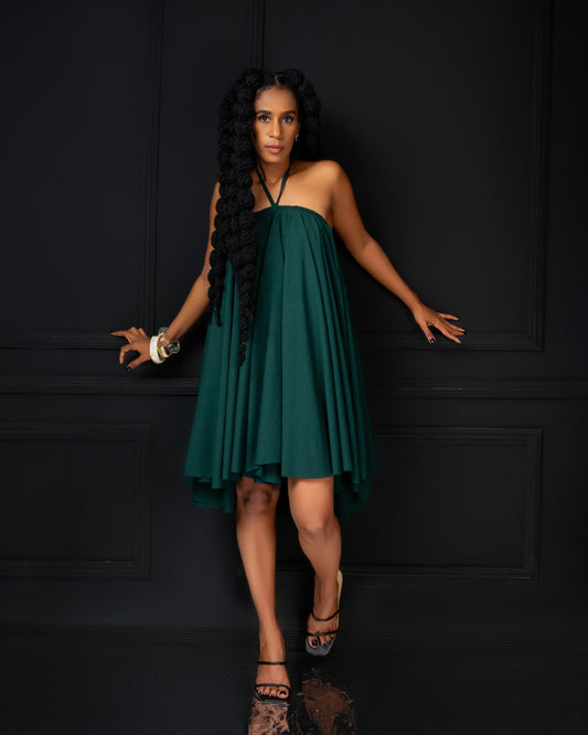 Petal Halter Tie Mini Dress - Emerald