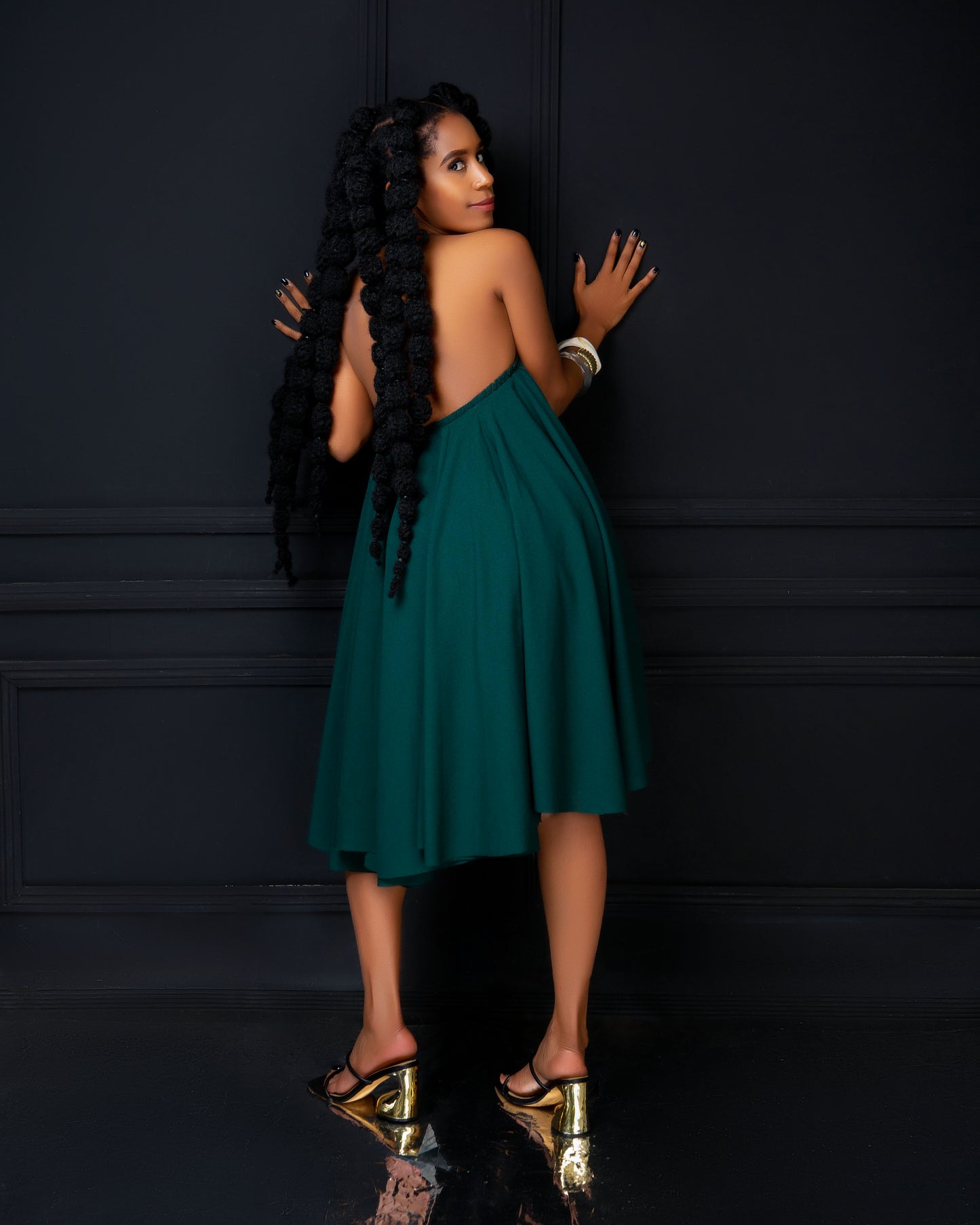 Petal Halter Tie Mini Dress - Emerald