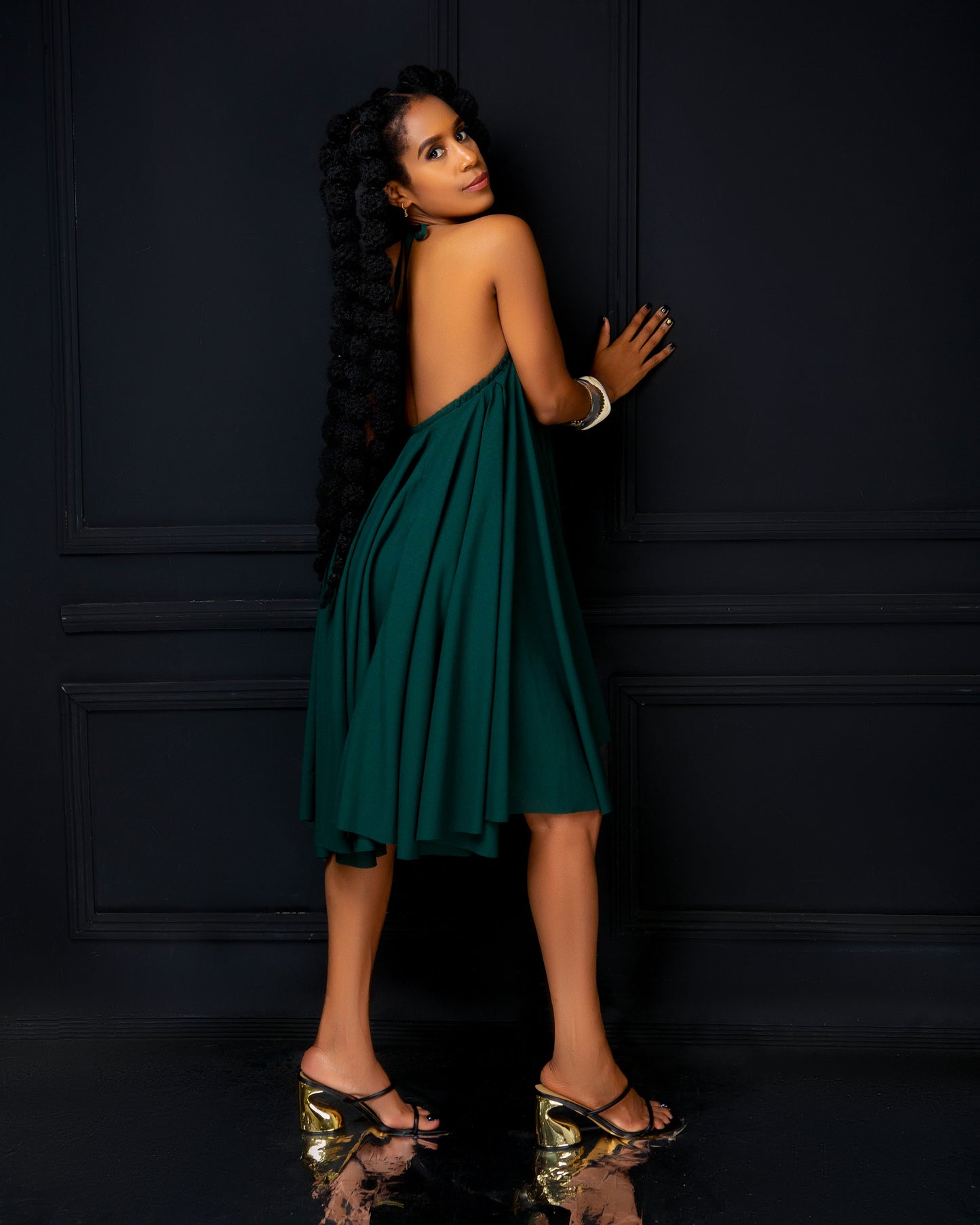 Petal Halter Tie Mini Dress - Emerald