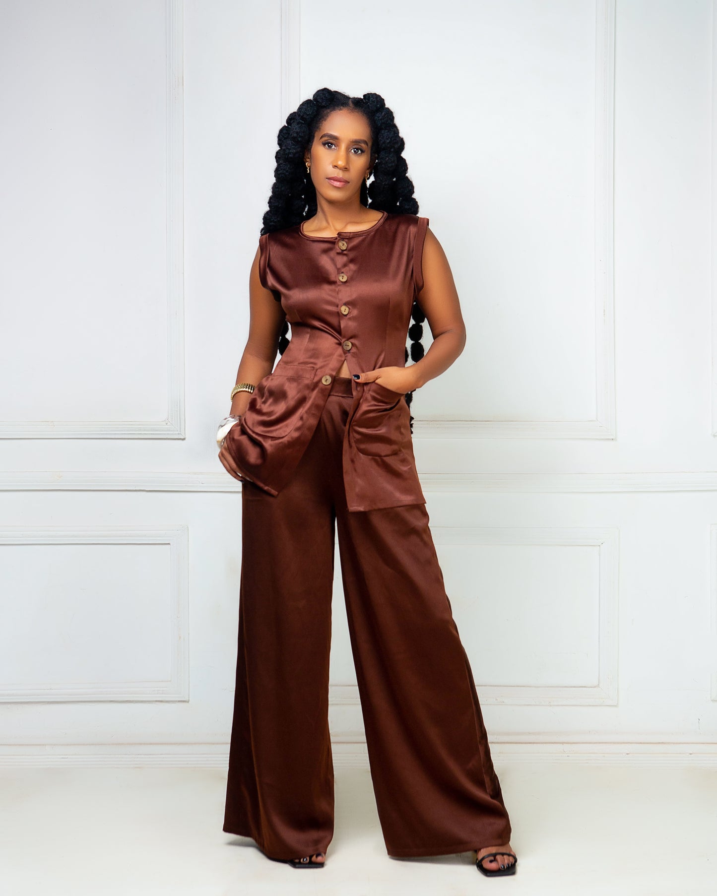 Cocoa Silk Two-Piece Set