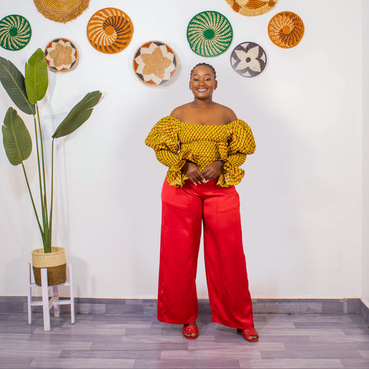 Zara Women's African Print Off-shoulder Top - Yellow