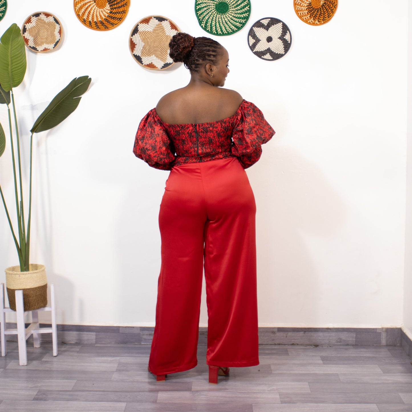 Zara Women's African Print Off-shoulder Top - Red