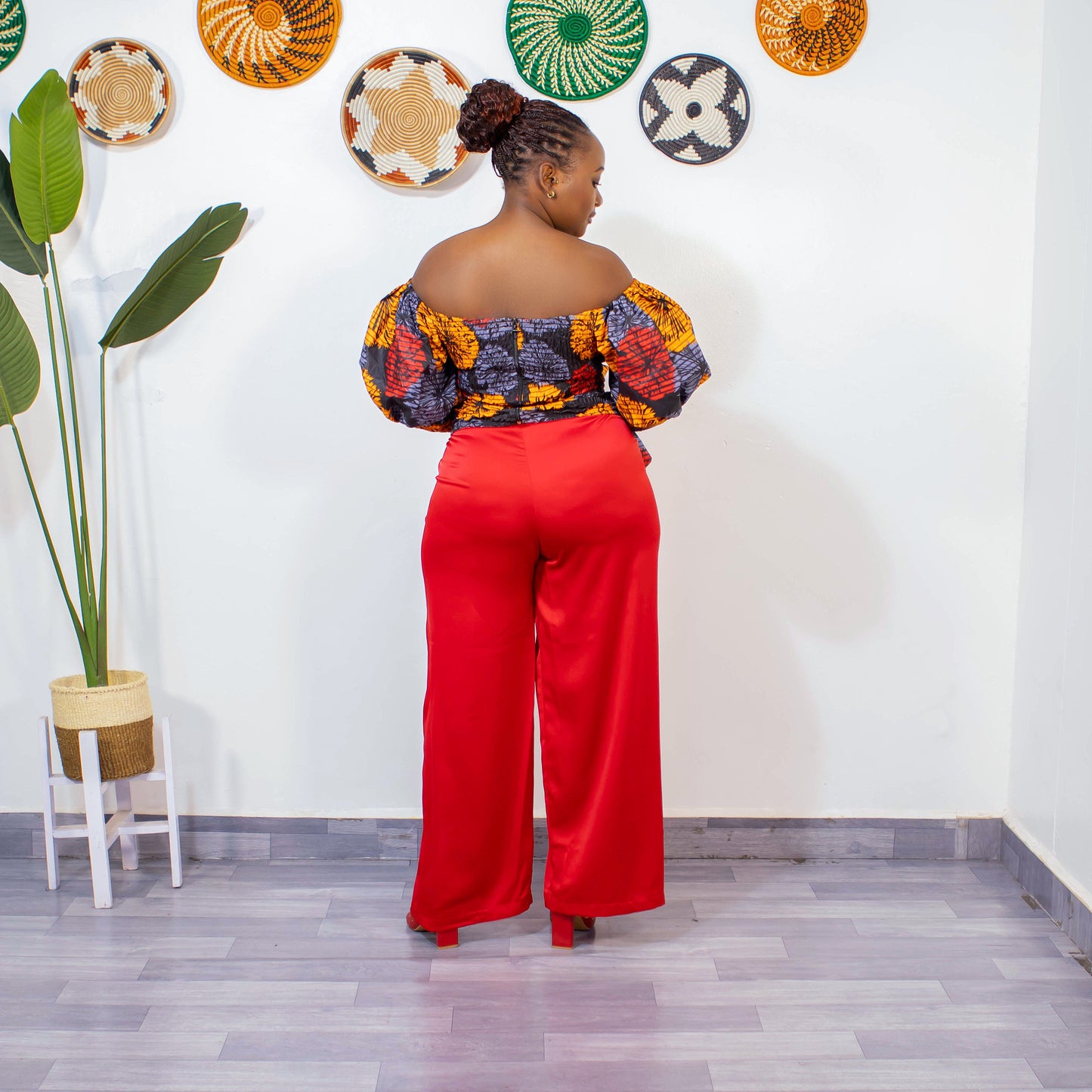 Zara Women's African Print Off-shoulder Top - Red/Orange