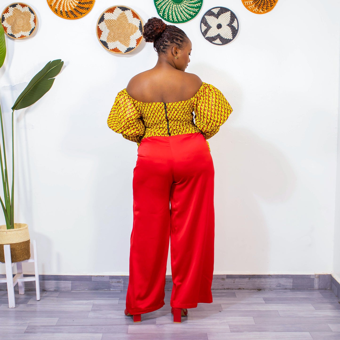 Zara Women's African Print Off-shoulder Top - Yellow