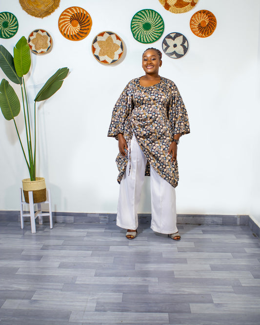 Gaby Women's Oversized Silk Blouse - Black/Beige