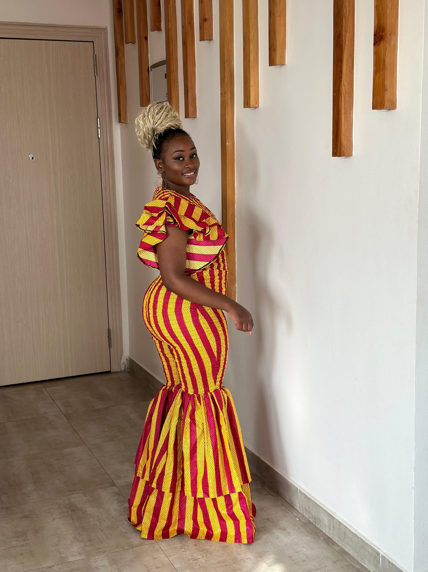 Amani Women's African Print Bell Jumpsuit- Yellow Red